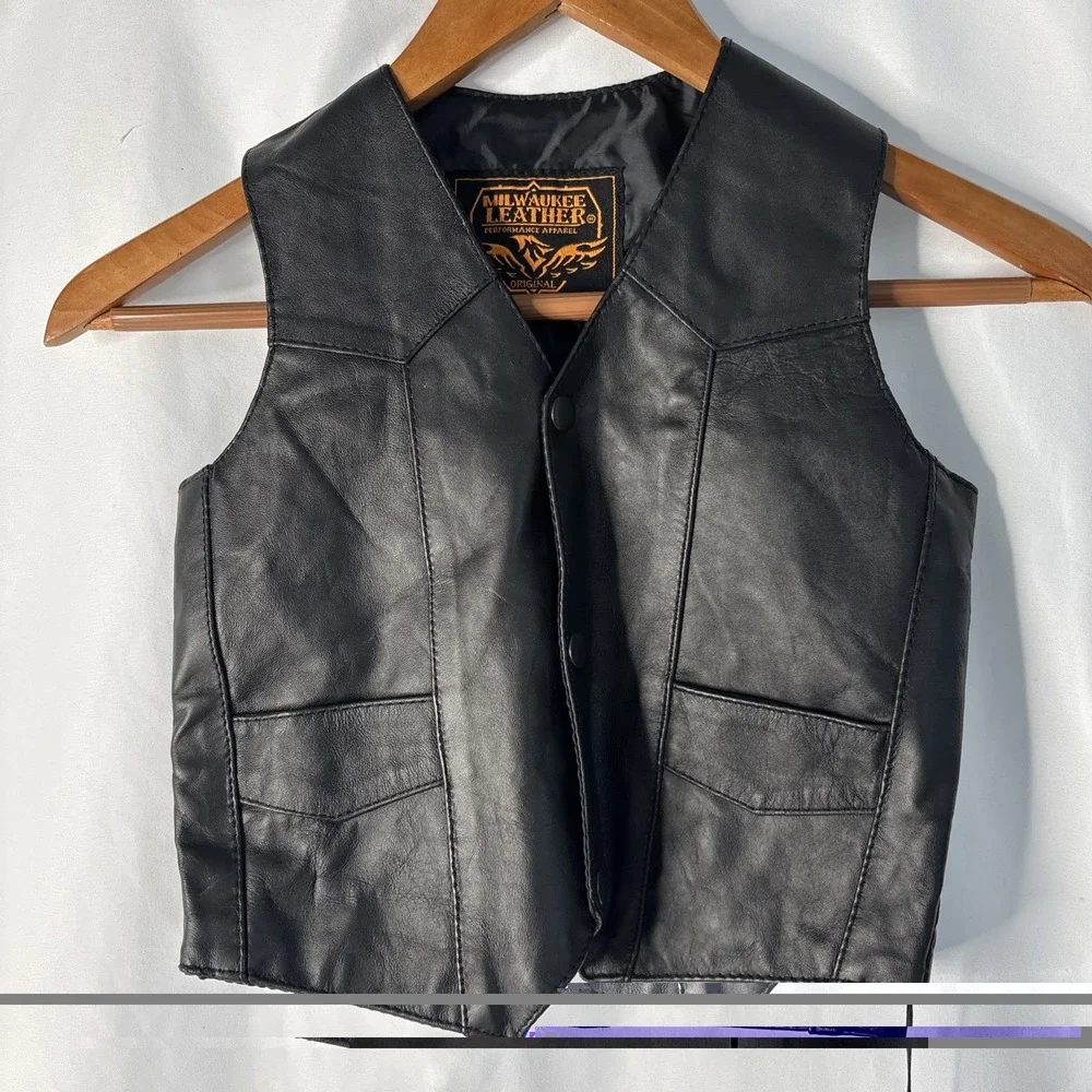 Milwaukee Leather Kids Boys Small‎ Classic Black Biker Style Motorcycle Vest NEW